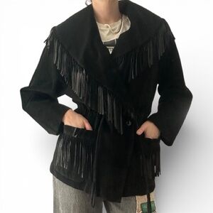 Vintage Black Fringe Leather Jacket